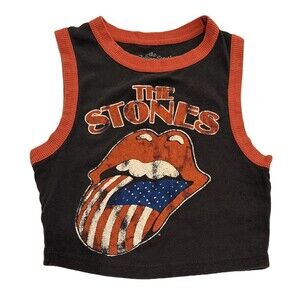 Rolling Stones Cropped Tank Top Women's Small Flag Tongue Graphic Tee